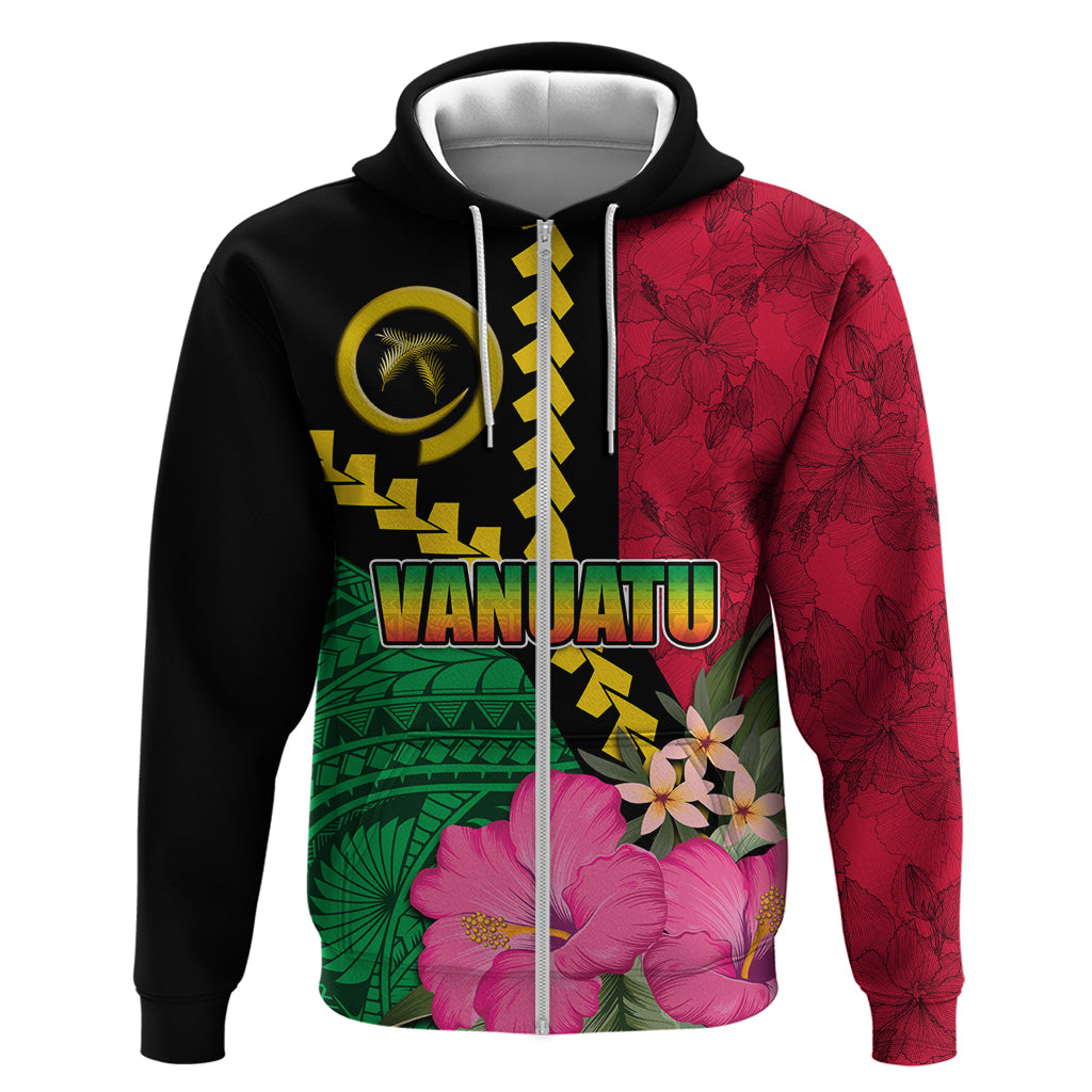 Vanuatu Flag Hibiscus Polynesian Pattern Zip Hoodie LT03 Zip Hoodie Black - Polynesian Pride