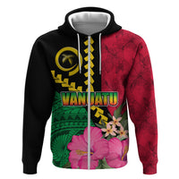 Vanuatu Flag Hibiscus Polynesian Pattern Zip Hoodie LT03 Zip Hoodie Black - Polynesian Pride