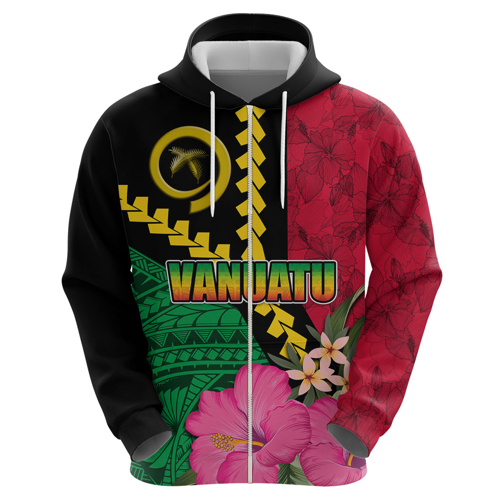 Vanuatu Flag Hibiscus Polynesian Pattern Zip Hoodie LT03 - Polynesian Pride