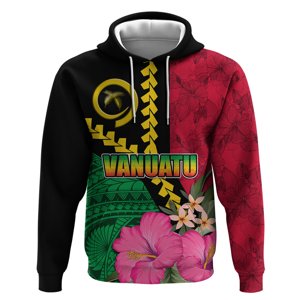Vanuatu Flag Hibiscus Polynesian Pattern Zip Hoodie LT03 Pullover Hoodie Black - Polynesian Pride