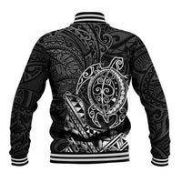 Hawaii Monk Seal and Dolphin Baseball Jacket Polynesian Kakau Pattern Black White Color