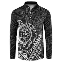 Hawaii Monk Seal and Dolphin Button Sweatshirt Polynesian Kakau Pattern Black White Color