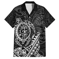 Hawaii Monk Seal and Dolphin Family Matching Long Sleeve Bodycon Dress and Hawaiian Shirt Polynesian Kakau Pattern Black White Color LT03 Dad's Shirt - Short Sleeve Black - Polynesian Pride