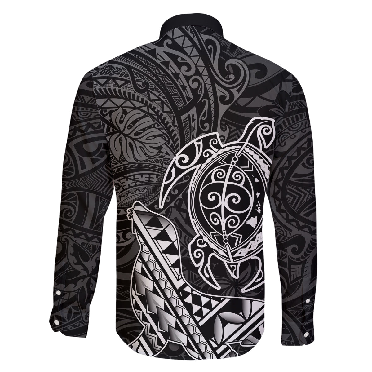 Hawaii Monk Seal and Dolphin Family Matching Long Sleeve Bodycon Dress and Hawaiian Shirt Polynesian Kakau Pattern Black White Color LT03 - Polynesian Pride