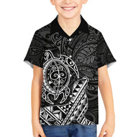 Hawaii Monk Seal and Dolphin Family Matching Long Sleeve Bodycon Dress and Hawaiian Shirt Polynesian Kakau Pattern Black White Color LT03 Son's Shirt Black - Polynesian Pride