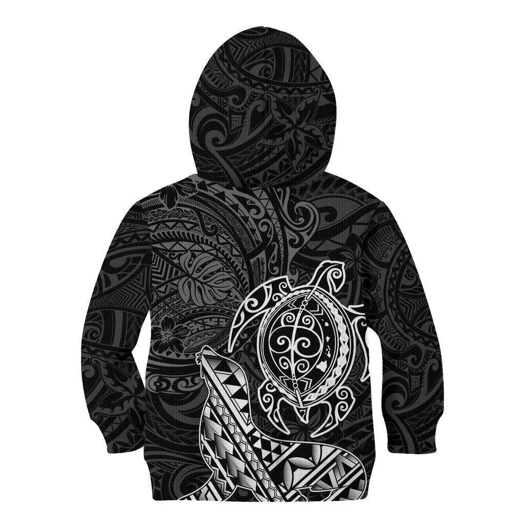 Hawaii Monk Seal and Dolphin Kid Hoodie Polynesian Kakau Pattern Black White Color