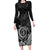 Hawaii Monk Seal and Dolphin Long Sleeve Bodycon Dress Polynesian Kakau Pattern Black White Color
