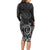 Hawaii Monk Seal and Dolphin Long Sleeve Bodycon Dress Polynesian Kakau Pattern Black White Color