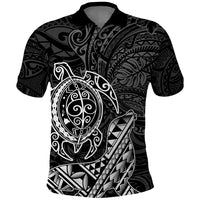 Hawaii Monk Seal and Dolphin Polo Shirt Polynesian Kakau Pattern Black White Color