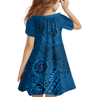 Hawaii Monk Seal and Dolphin Family Matching Long Sleeve Bodycon Dress and Hawaiian Shirt Polynesian Kakau Pattern Blue LT03 - Polynesian Pride