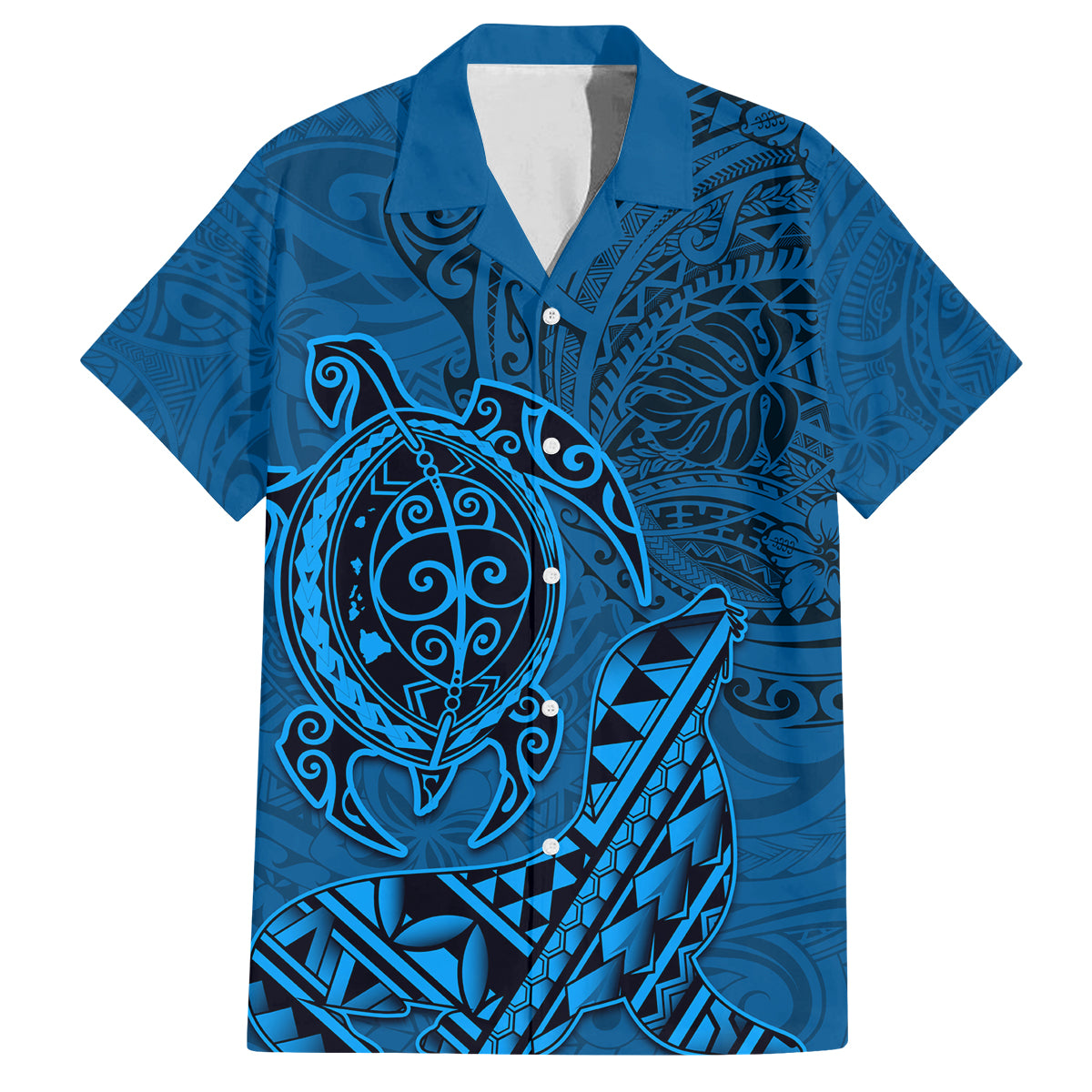 Hawaii Monk Seal and Dolphin Family Matching Long Sleeve Bodycon Dress and Hawaiian Shirt Polynesian Kakau Pattern Blue LT03 Dad's Shirt - Short Sleeve Blue - Polynesian Pride