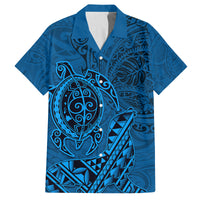 Hawaii Monk Seal and Dolphin Family Matching Long Sleeve Bodycon Dress and Hawaiian Shirt Polynesian Kakau Pattern Blue LT03 Dad's Shirt - Short Sleeve Blue - Polynesian Pride
