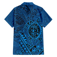 Hawaii Monk Seal and Dolphin Family Matching Long Sleeve Bodycon Dress and Hawaiian Shirt Polynesian Kakau Pattern Blue LT03 - Polynesian Pride