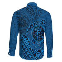 Hawaii Monk Seal and Dolphin Family Matching Long Sleeve Bodycon Dress and Hawaiian Shirt Polynesian Kakau Pattern Blue LT03 - Polynesian Pride