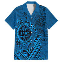 Hawaii Monk Seal and Dolphin Family Matching Puletasi and Hawaiian Shirt Polynesian Kakau Pattern Blue