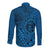 Hawaii Monk Seal and Dolphin Long Sleeve Button Shirt Polynesian Kakau Pattern Blue