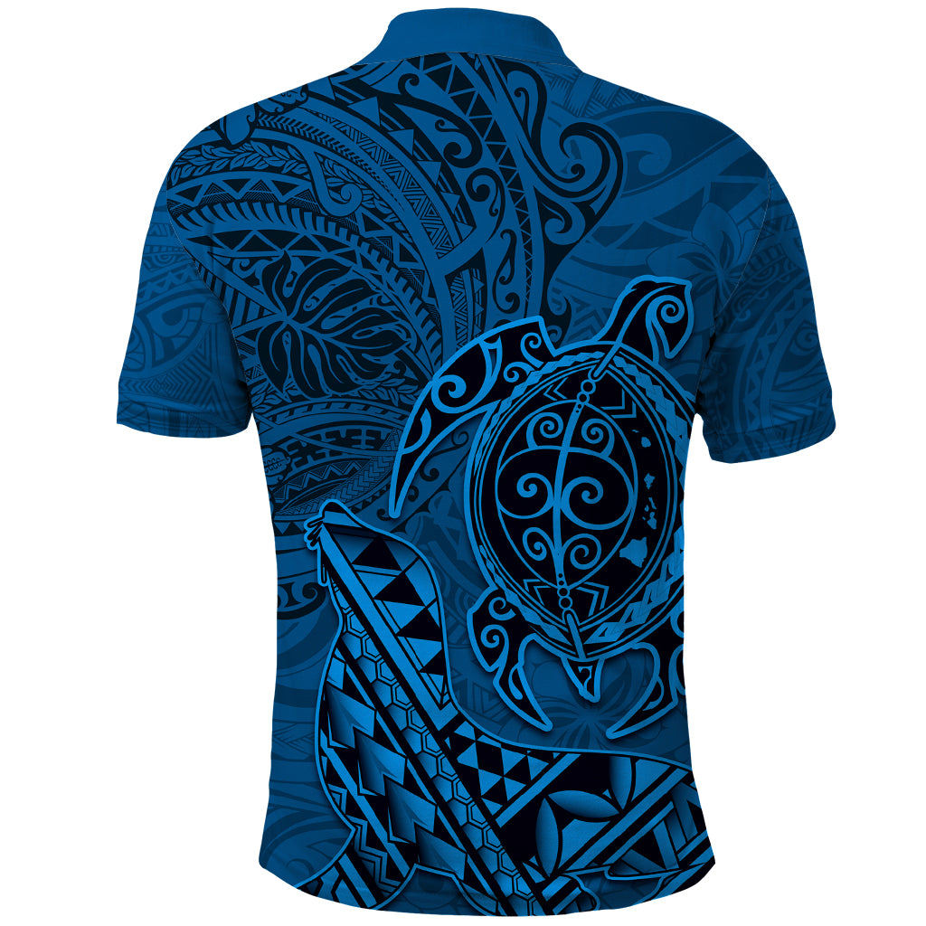 Hawaii Monk Seal and Dolphin Polo Shirt Polynesian Kakau Pattern Blue LT03 - Polynesian Pride