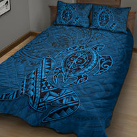 Hawaii Monk Seal and Dolphin Quilt Bed Set Polynesian Kakau Pattern Blue