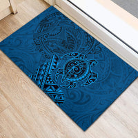 Hawaii Monk Seal and Dolphin Rubber Doormat Polynesian Kakau Pattern Blue