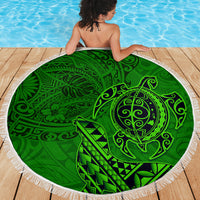 Hawaii Monk Seal and Dolphin Beach Blanket Polynesian Kakau Pattern Green