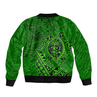 Hawaii Monk Seal and Dolphin Bomber Jacket Polynesian Kakau Pattern Green