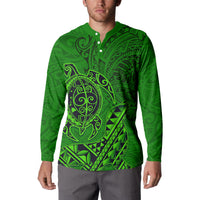 Hawaii Monk Seal and Dolphin Button Sweatshirt Polynesian Kakau Pattern Green