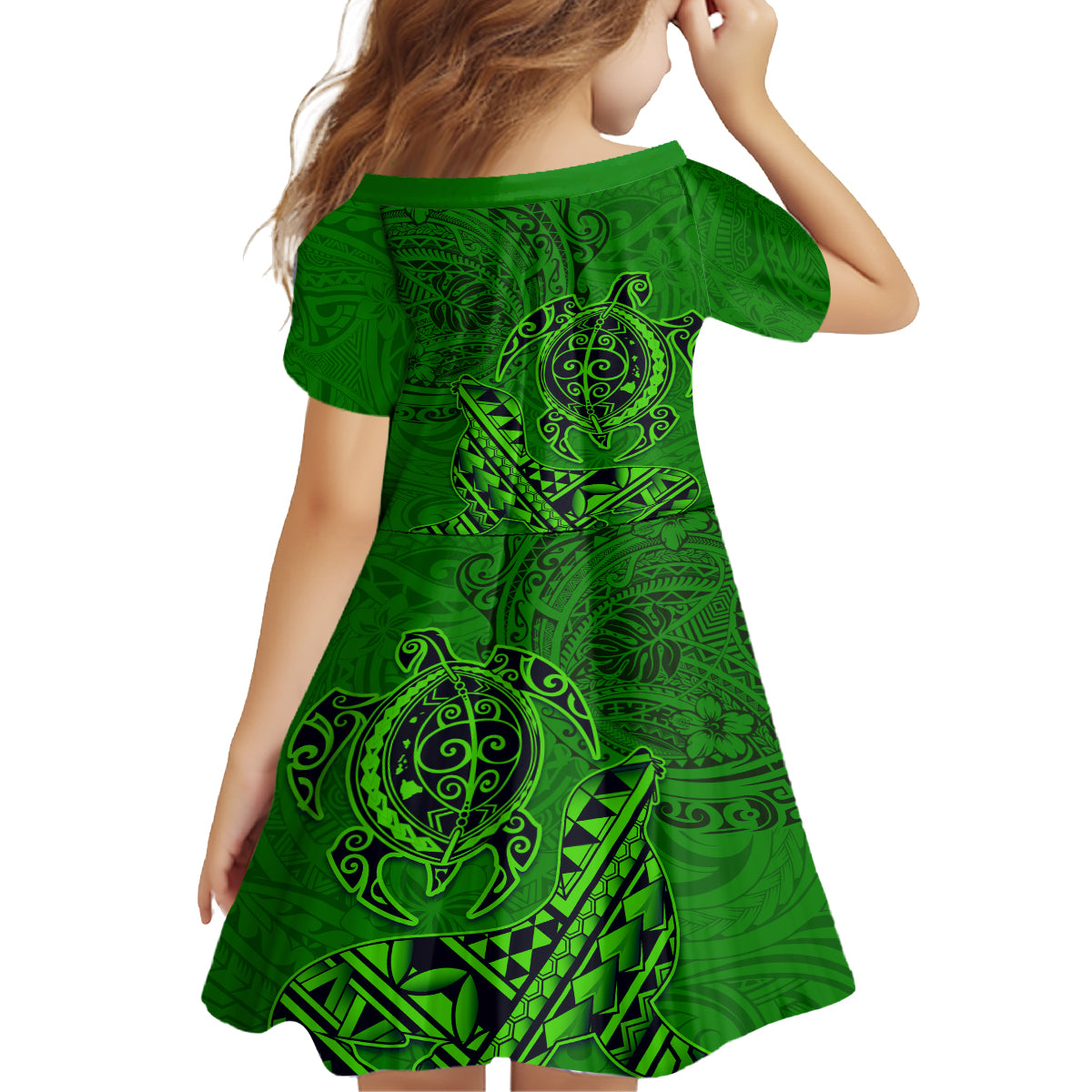 Hawaii Monk Seal and Dolphin Family Matching Long Sleeve Bodycon Dress and Hawaiian Shirt Polynesian Kakau Pattern Green LT03 - Polynesian Pride