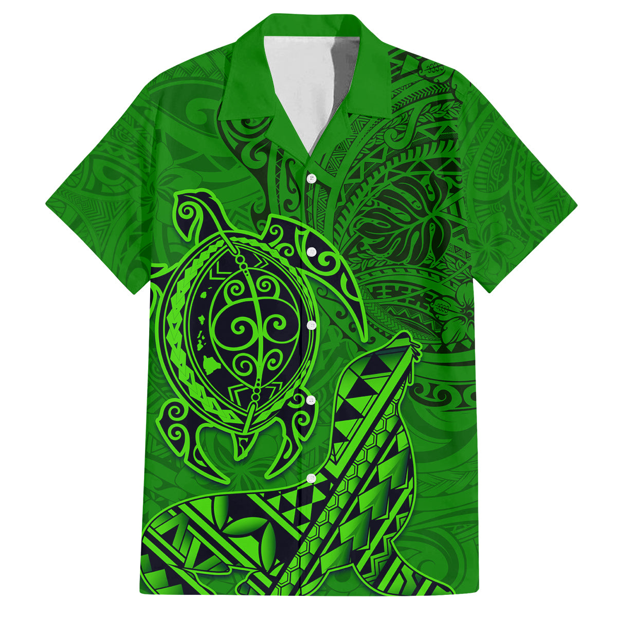 Hawaii Monk Seal and Dolphin Family Matching Long Sleeve Bodycon Dress and Hawaiian Shirt Polynesian Kakau Pattern Green LT03 Dad's Shirt - Short Sleeve Green - Polynesian Pride