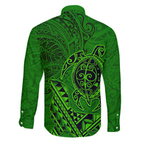 Hawaii Monk Seal and Dolphin Family Matching Long Sleeve Bodycon Dress and Hawaiian Shirt Polynesian Kakau Pattern Green LT03 - Polynesian Pride