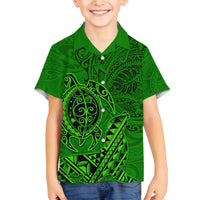 Hawaii Monk Seal and Dolphin Family Matching Long Sleeve Bodycon Dress and Hawaiian Shirt Polynesian Kakau Pattern Green LT03 Son's Shirt Green - Polynesian Pride