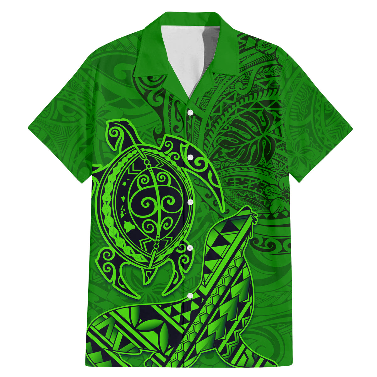 Hawaii Monk Seal and Dolphin Family Matching Mermaid Dress and Hawaiian Shirt Polynesian Kakau Pattern Green