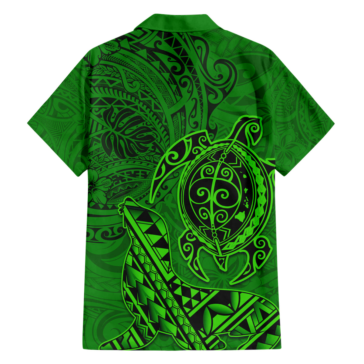 Hawaii Monk Seal and Dolphin Hawaiian Shirt Polynesian Kakau Pattern Green