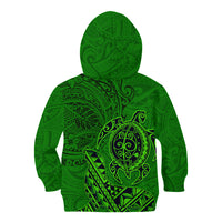 Hawaii Monk Seal and Dolphin Kid Hoodie Polynesian Kakau Pattern Green