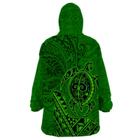 Hawaii Monk Seal and Dolphin Wearable Blanket Hoodie Polynesian Kakau Pattern Green