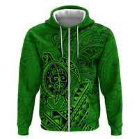 Hawaii Monk Seal and Dolphin Zip Hoodie Polynesian Kakau Pattern Green