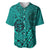 Hawaii Monk Seal and Dolphin Baseball Jersey Polynesian Kakau Pattern Turquoise