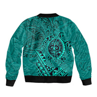 Hawaii Monk Seal and Dolphin Bomber Jacket Polynesian Kakau Pattern Turquoise