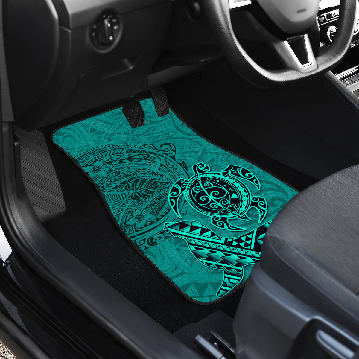 Hawaii Monk Seal and Dolphin Car Mats Polynesian Kakau Pattern Turquoise