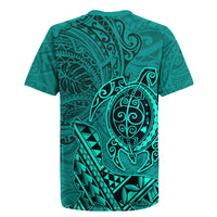 Hawaii Monk Seal and Dolphin Rugby Jersey Polynesian Kakau Pattern Turquoise
