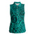 Hawaii Monk Seal and Dolphin Women Sleeveless Polo Shirt Polynesian Kakau Pattern Turquoise
