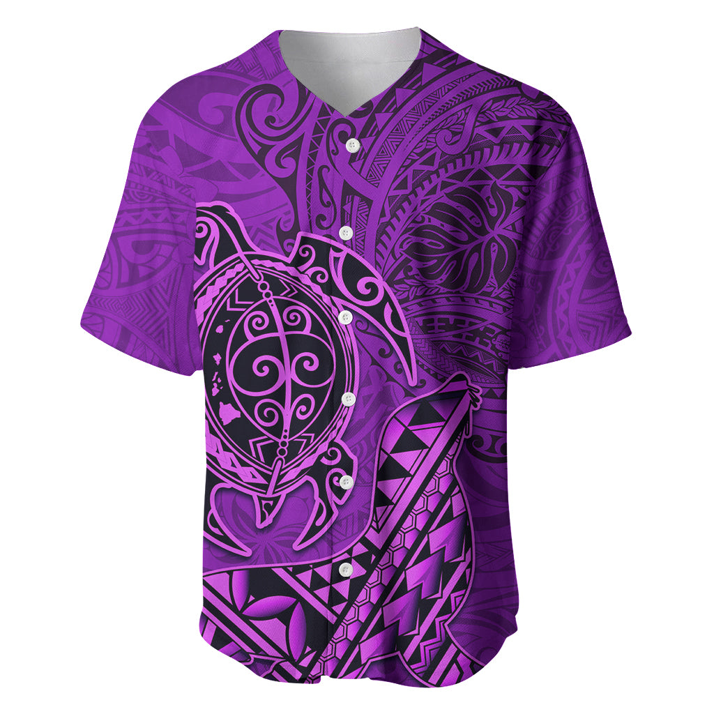 Hawaii Monk Seal and Dolphin Baseball Jersey Polynesian Kakau Pattern Purple