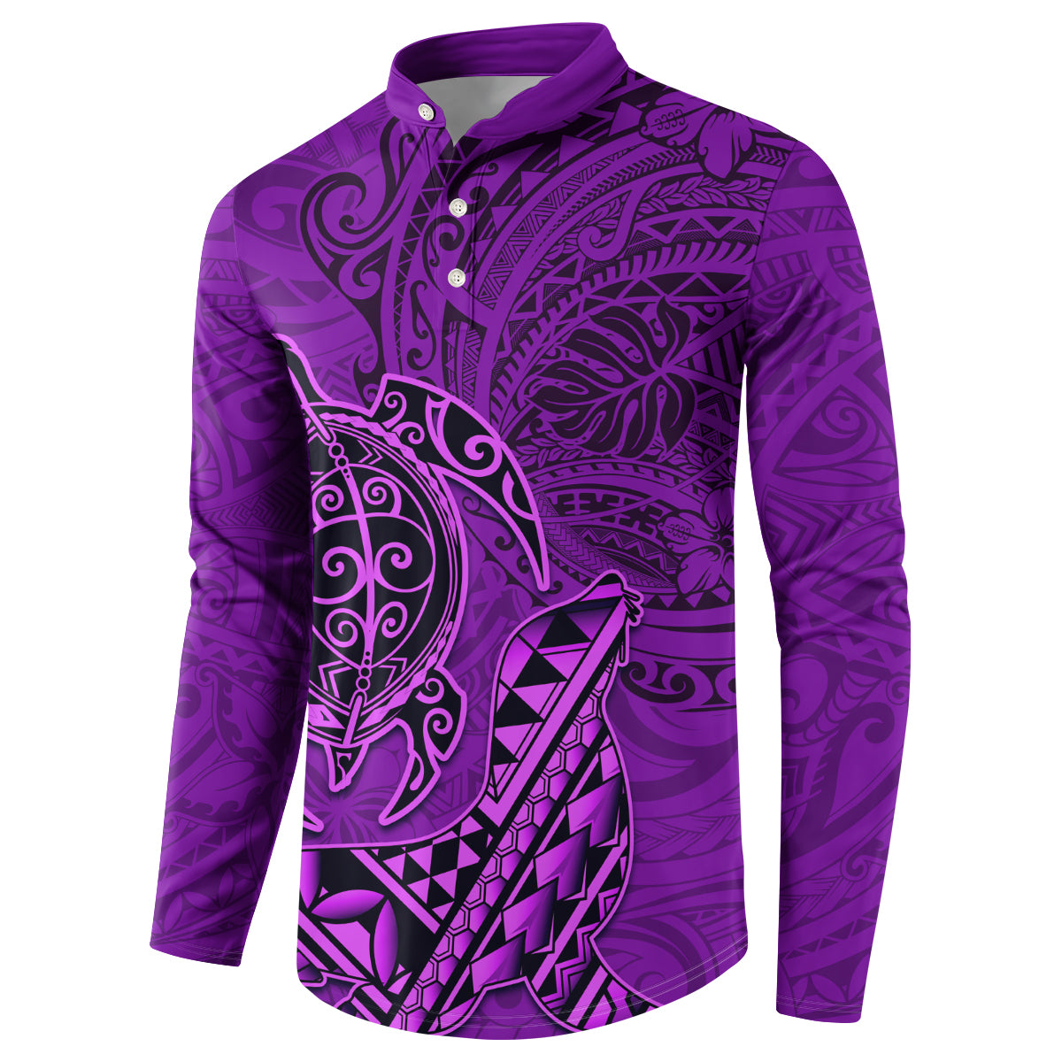 Hawaii Monk Seal and Dolphin Button Sweatshirt Polynesian Kakau Pattern Purple