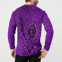 Hawaii Monk Seal and Dolphin Button Sweatshirt Polynesian Kakau Pattern Purple