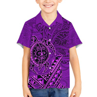 Hawaii Monk Seal and Dolphin Family Matching Long Sleeve Bodycon Dress and Hawaiian Shirt Polynesian Kakau Pattern Purple LT03 Son's Shirt Purple - Polynesian Pride