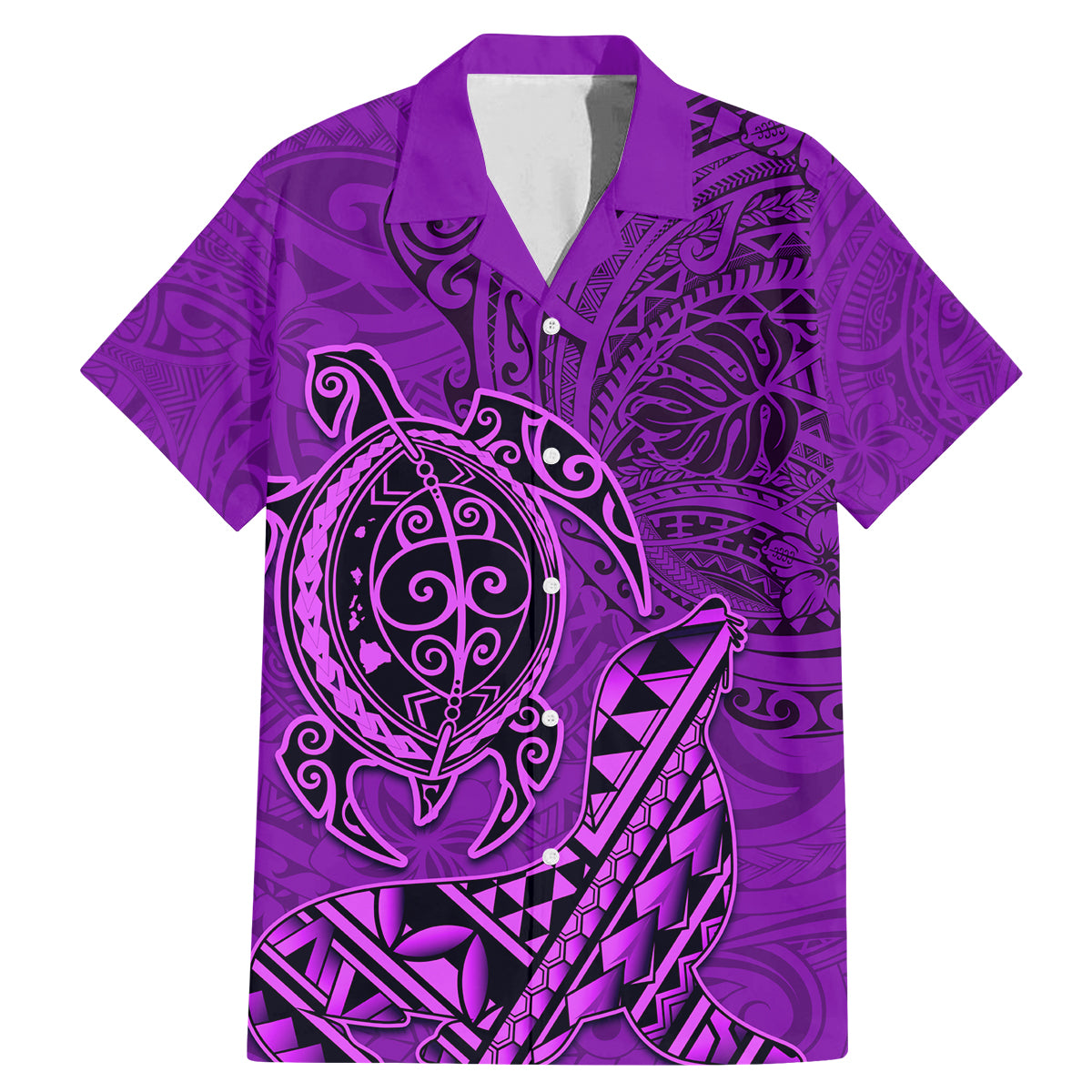 Hawaii Monk Seal and Dolphin Family Matching Mermaid Dress and Hawaiian Shirt Polynesian Kakau Pattern Purple