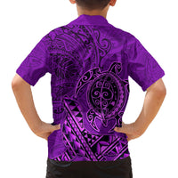 Hawaii Monk Seal and Dolphin Family Matching Off Shoulder Short Dress and Hawaiian Shirt Polynesian Kakau Pattern Purple LT03 - Polynesian Pride