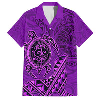 Hawaii Monk Seal and Dolphin Family Matching Off Shoulder Short Dress and Hawaiian Shirt Polynesian Kakau Pattern Purple LT03 Dad's Shirt - Short Sleeve Purple - Polynesian Pride