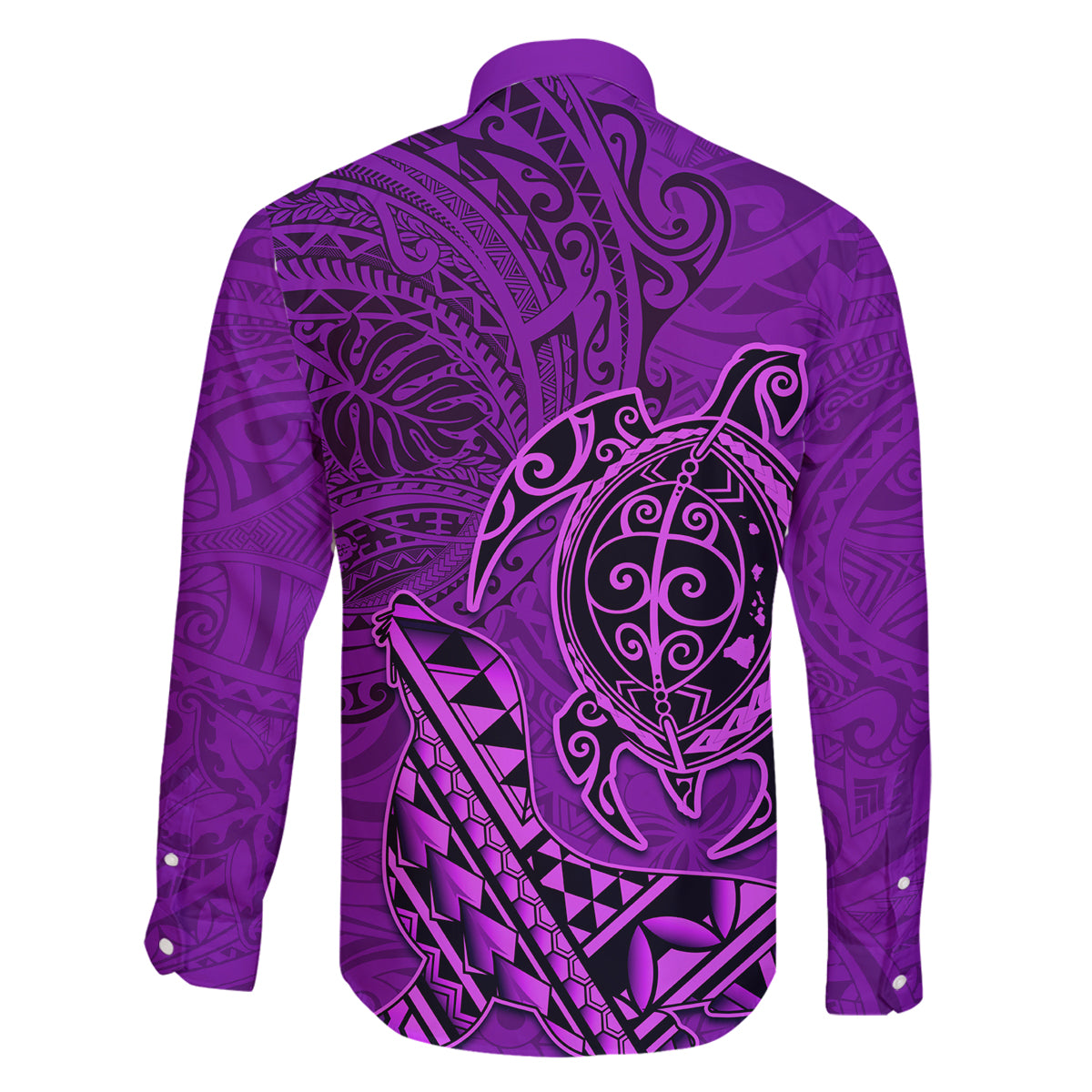 Hawaii Monk Seal and Dolphin Family Matching Off Shoulder Short Dress and Hawaiian Shirt Polynesian Kakau Pattern Purple LT03 - Polynesian Pride