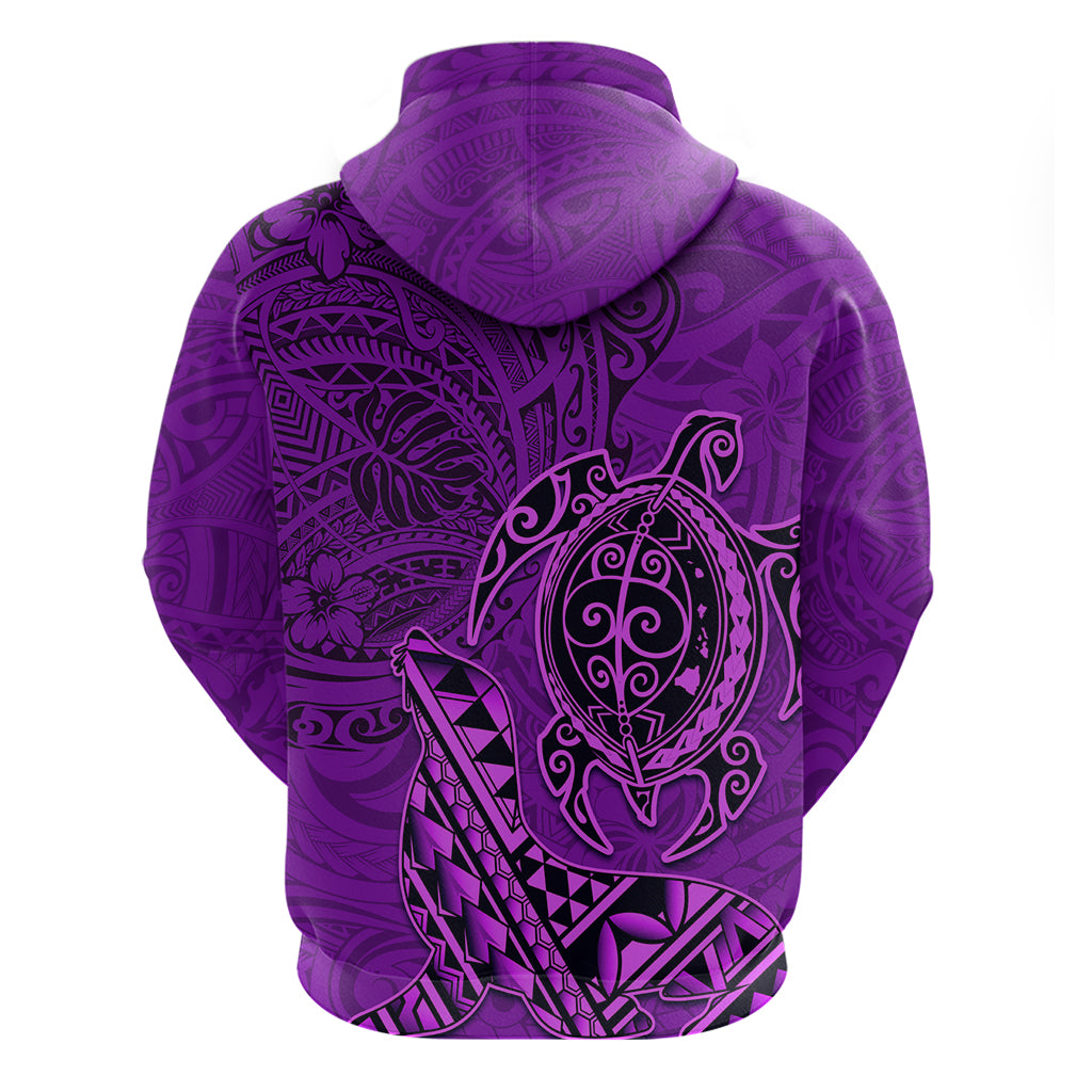 Hawaii Monk Seal and Dolphin Hoodie Polynesian Kakau Pattern Purple