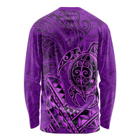 Hawaii Monk Seal and Dolphin Long Sleeve Shirt Polynesian Kakau Pattern Purple
